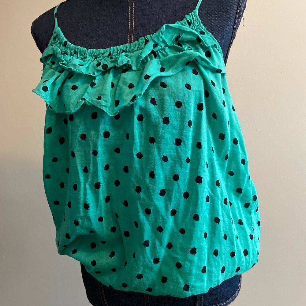 Forever 21 Mint Black Polka Dot Bubble Hem Tank